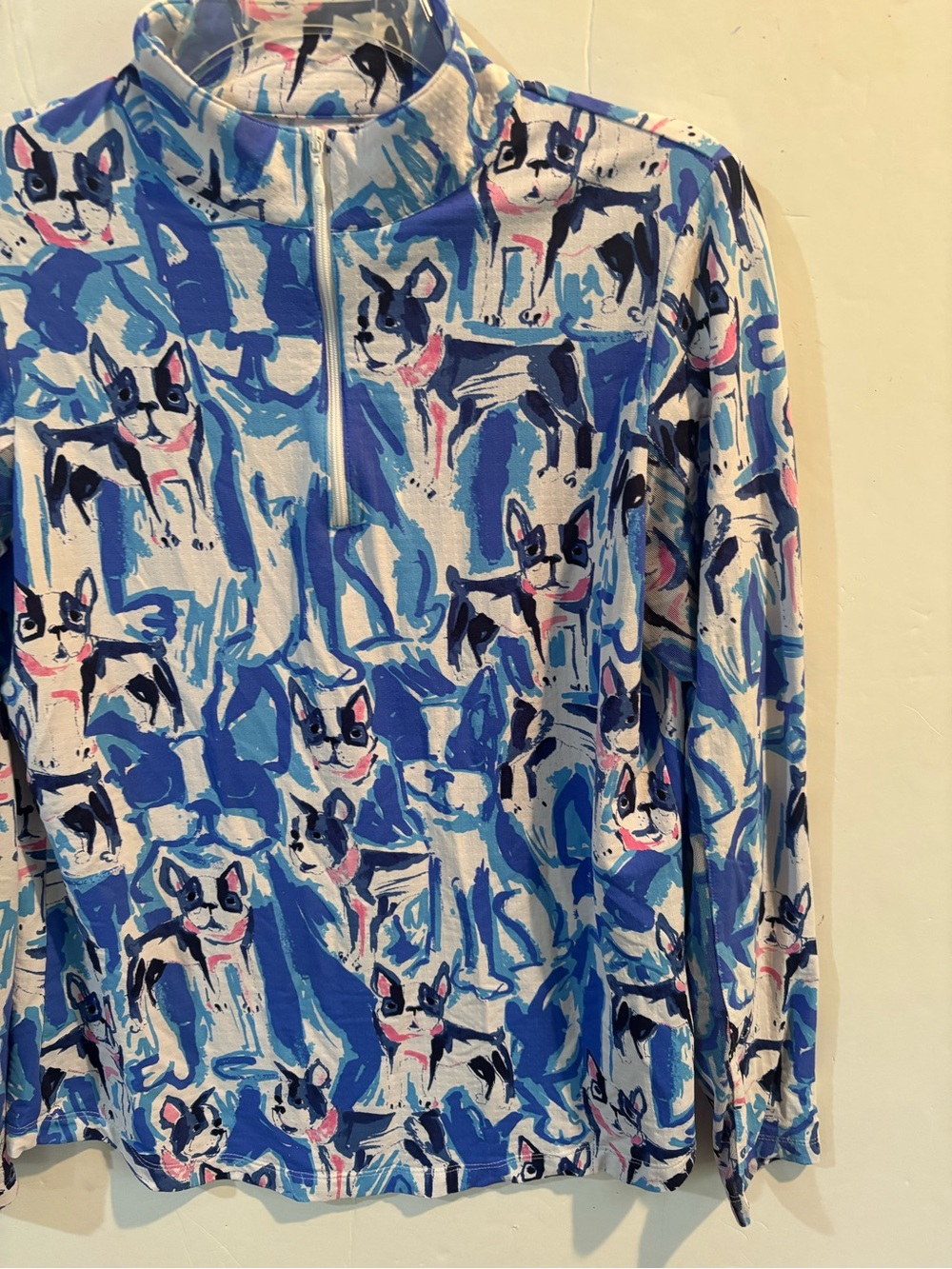 IBKUL Blue & White Dog Print Quarter Zip-Front Pullover M - Picture 4 of 13